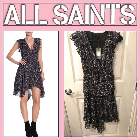 ALLSAINTS- CARIS FLORAL DRAPED DRESS (NWT) - Picture 1 of 16